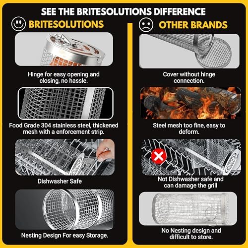 Lockable Nesting Grill Baskets for Outdoor Grill(2pcs) - Detachable Handle - Hinge Lock Lid - Heavy Duty Stainless Steel Rolling Grilling Basket - Vegetable Grill Basket - Perfect BBQ Gift & Accessory