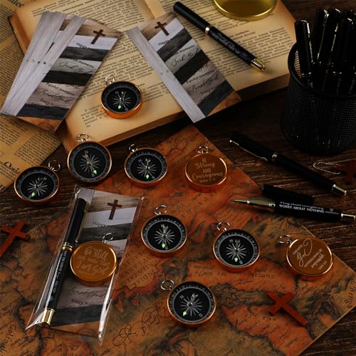 Spakon Christian Gifts for Men, Religious Gifts for Church Include Bible Verse Pens Compass Religious Bible Bookmark Inspirational Catholic Scripture Gifts for Church Sunday School (Classic,20 Sets)