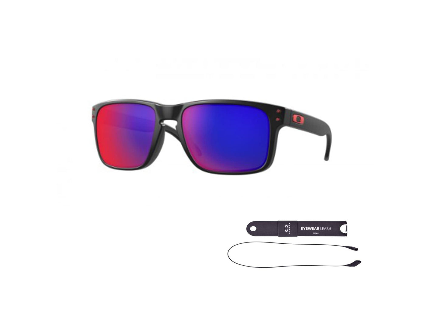 Oakley Holbrook OO9102 Square Sunglasses For Men +BUNDLE Accessory Leash Kit, Matte Black/Positive Red Iridium, 55 + BUNDLE with Designer iWear Eyewear Kit