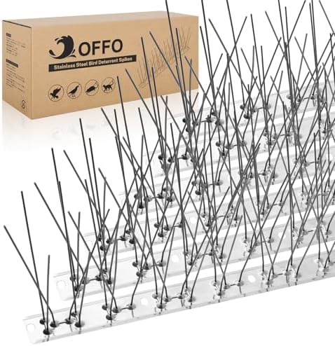 OFFO Bird Spikes Pre-Assembled for Pigeons Birds, Cover 10 Feet Durable Bird Spikes with Stainless Steel for Fence Roof Mailbox Window