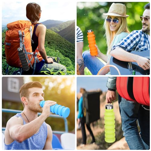 Nefeeko Collapsible Water Bottle, Reuseable BPA Free Silicone Foldable Bottles for Travel Gym Camping Hiking, Portable Leak Proof Sports Water Bottle with Carabiner