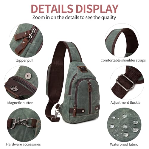 SHENHU Sling Bag Crossbody Bags for Man Waxed Canvas Chest Shoulder Bag for Men Army Green