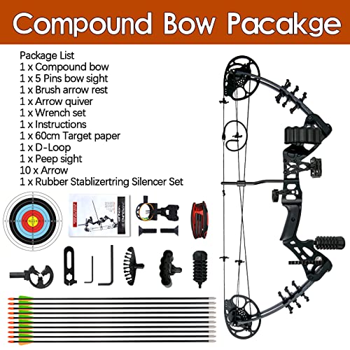 WUXLISTY Youth Compound Bow Set 15-45 Lbs for Teens and Beginner, Package with Archery Hunting Equipment, 5 Pin Sight, Max Speed 320fps, Adjustable, Right Hand, Black