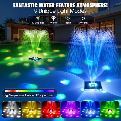 Solar Pool Fountain with Light Show, 2025 Upgraded Large Solar Pool Water Fountains, Floating Fountain for Above Ground Pool,Solar Floating Pool Fountains Pump for Pond-1PK(White)