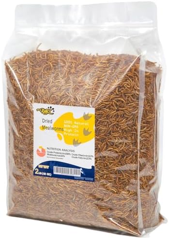 RANZ 2LBS Non-GMO Dried Mealworms for Chickens, High Protein Meal Worms, Premium Chicken Feed, Whole Large Mealworms for Blue Birds, Ducks, Fish