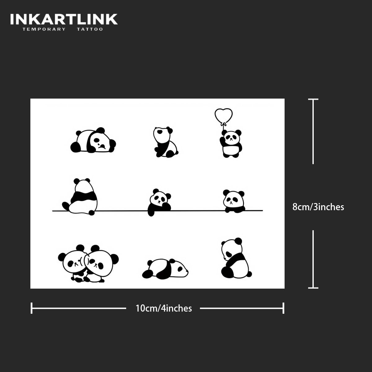 INKARTLINK Tattoo Tech, 2 Sheets Medium Semi Permanent Tattoo, Adult Art Design Temporary Tattoos, Lasts 1-2 Weeks, Waterproof, Realistic Look, No Adhesive, No Reflection (Panda)