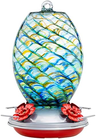 Muse Garden Glass Humming Bird Feeders for Outdoors - 27OZ Blown Glass Hummingbird Feeder - Unique Gift for Mom Women Grandparents, Outdoors Hanging Garden Decor, Ant Moat & Brush, Beach Mermaid