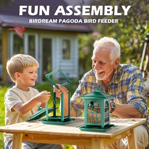 Birdream 2 Pack Bird Feeders for Outdoors Hanging - 7LB Total Capacity Classic Courtyard Design Fun Assembly Large Bird Feeder, Attracting Wild Birds Cardinals Goldfinches Sparrows - Green