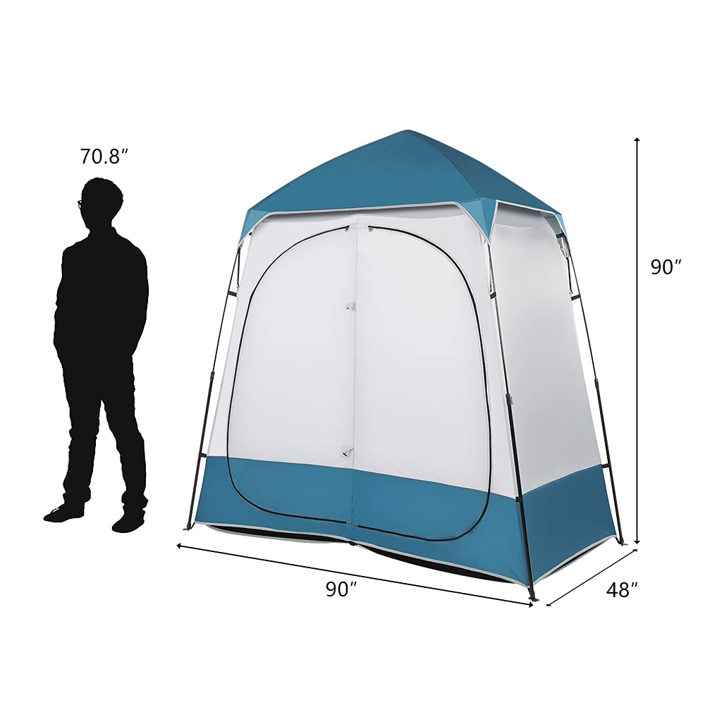 VINGLI 2 Room Shower Tent, 7.5 FT Instant Pop Up Shelter with Carrying Bag, Privacy Changing Room Tent,Perfect for Portable Toilet, Camping, Dressing, Outdoor Indoor, Easy Set Up (Blue)