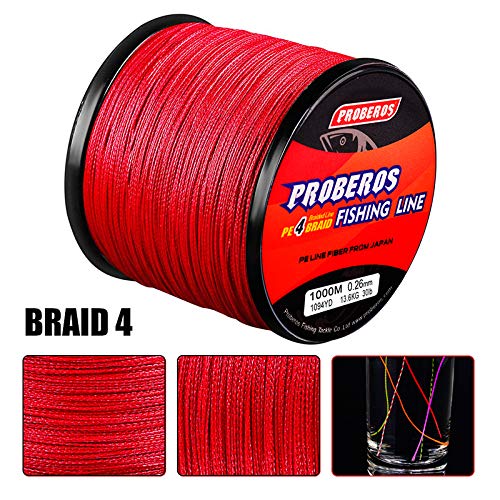 BAIKALBASS Braided Fishing Line 4 Strands Strong Multifilament PE Braid Wire for Saltwater 328Yard/300M 6LB Red