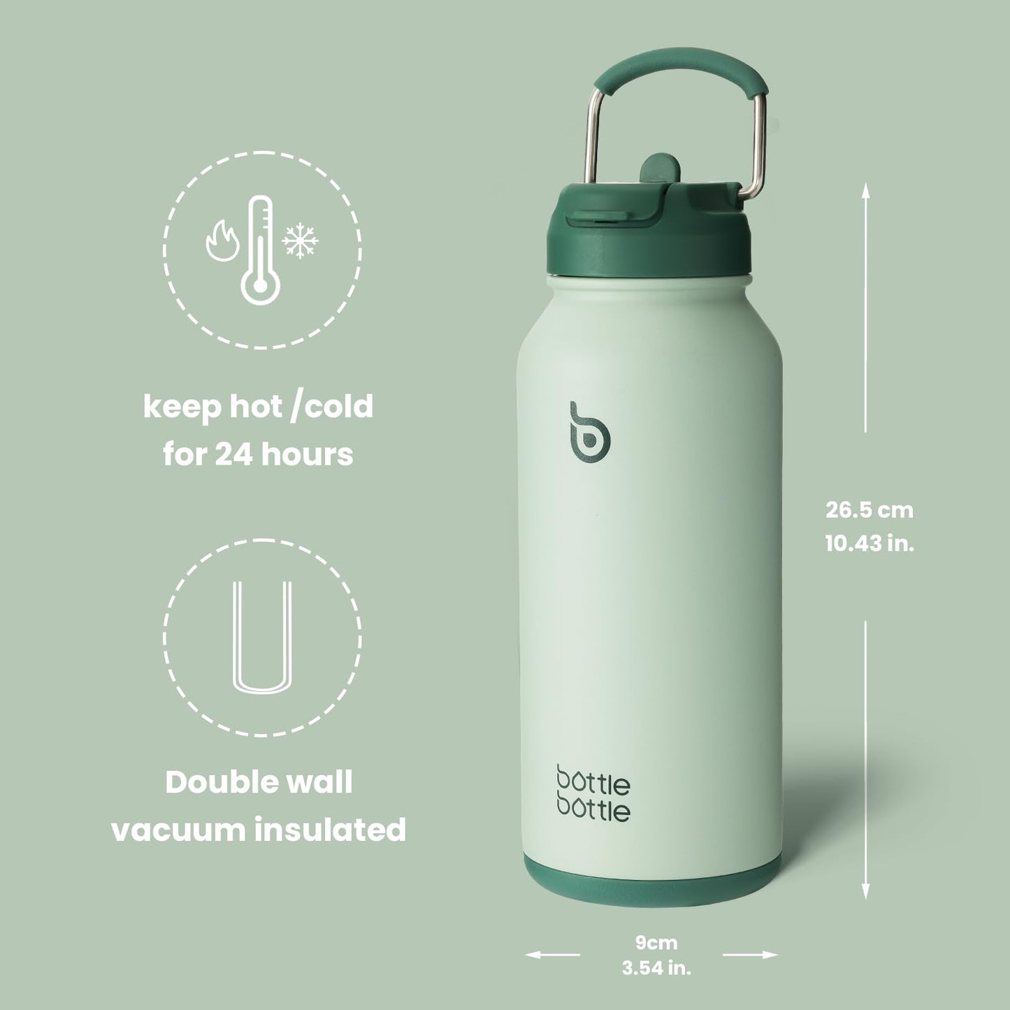 BOTTLE BOTTLE 32oz Insulated Water Bottle Stainless Steel Sport Water Bottle with Straw Dual-use Lid Design for Gym with Pill Box (green)