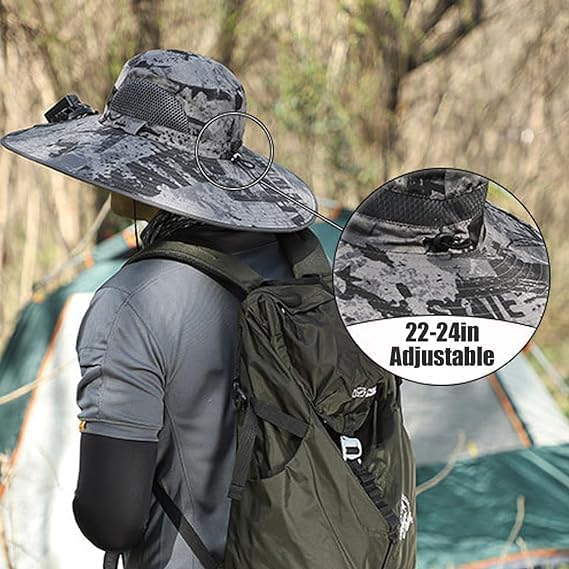 Nubudoz Wide Brim Solar Fan Hat, Wide Brim Solar Fan Outdoor Fishing Hat, Dual Power Solar Fan Hats for Men-Solar & USB Charging (Wide Brim Solar Fan Hat, Khaki)