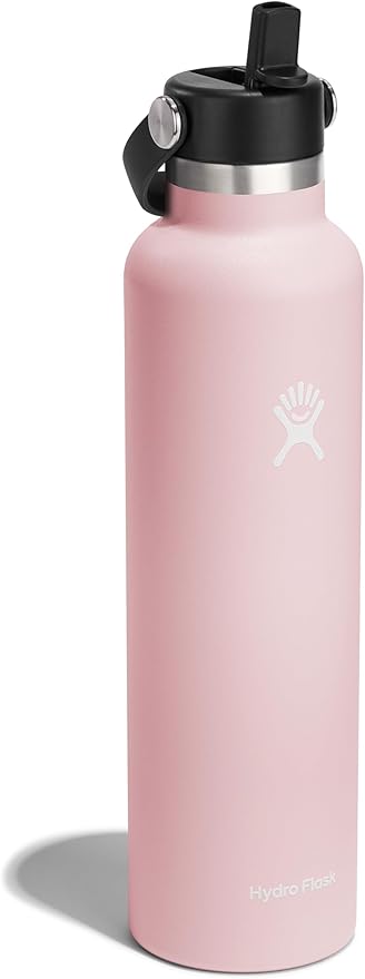 Hydro Flask 24 Oz Stainless Steel Standard Mouth Water Bottle with Flex Straw Cap and Double-Wall Vacuum Insulation