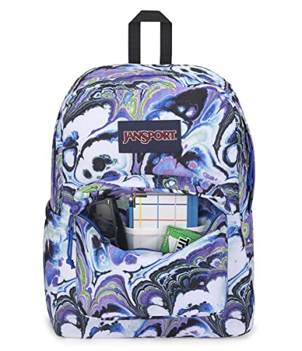 JanSport SuperBreak Backpack - Class, Travel, or Work Bookbag with Water Bottle Pocket - Marble Mood Blue Iolite