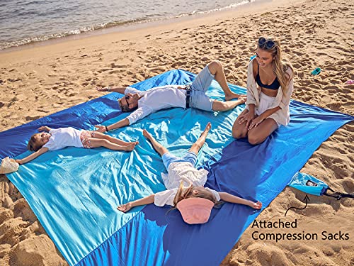 Wekapo Beach Blanket Sandproof, Beach Mat, Big & Compact Sand Free Mat Quick Drying, Lightweight & Durable with 6 Stakes & 4 Corner Pockets, Standard (1~3 person)