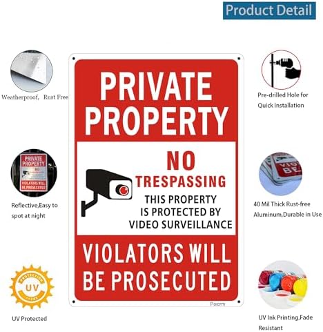 (2 Pack) Large No Trespassing Signs Private Property, Violators Will Be Prosecuted,14"x10".04" Aluminum Reflective Metal Sign,Weather Resistant, Waterproof, Durable Ink, Easy to Mount