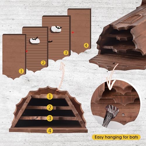 Wooden Castle Bat Houses for Outside Bat Box for Outdoors - Large Three Chamber Box Perfectly Designed to Attract Bats - Durable and Easy to Hang (Bat House Ⅰ Red)