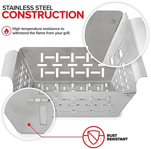 (Set of 3) Heavy Duty Vegetable Grill Baskets for Outdoor Grill, Stainless Steel Veggie Grilling Basket for All Grills, BBQ Gifts for Men, 1 Large & 2 Small
