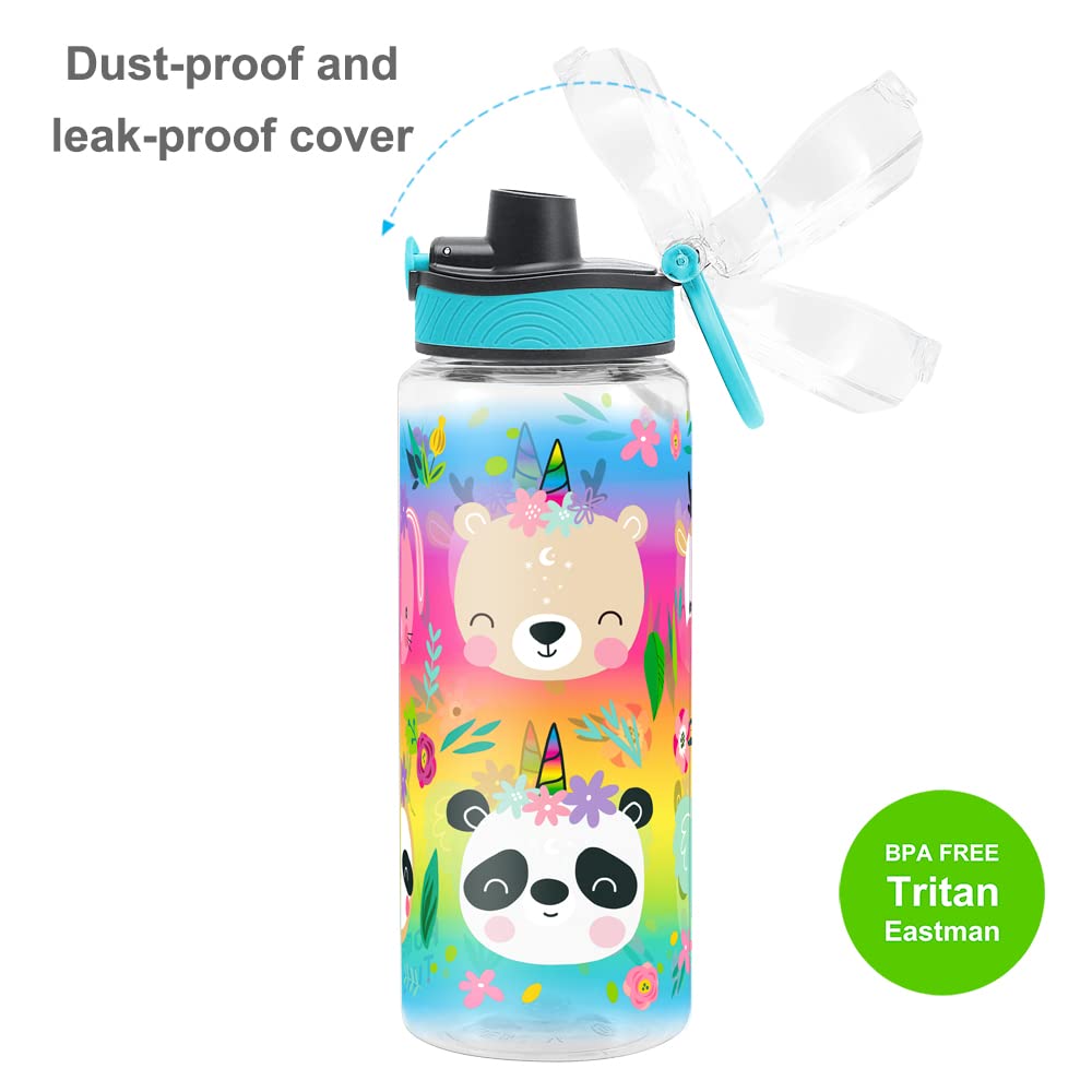 Cute Water Bottle for School Kids Girls, BPA FREE Tritan & Leak Proof & Easy Clean & Carry Handle, 23oz/ 680ml (Deer)