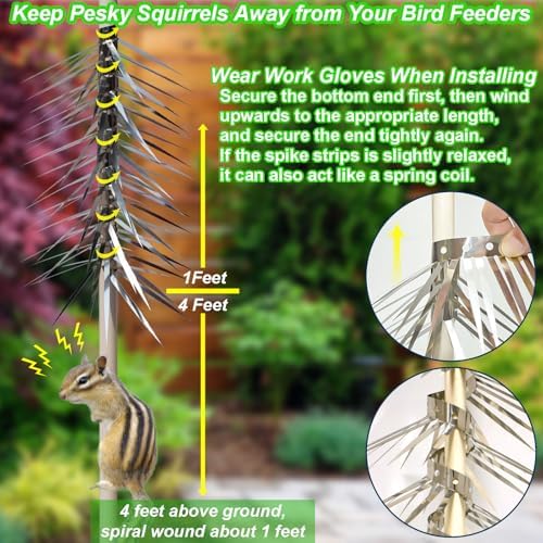 Bird Spikes, Squirrel Spikes and Squirrel Baffles Keep Raccoons, Cats and Snakes Away from Gardens, Fences and Climbing Bird Feeder Poles. (80 inches)