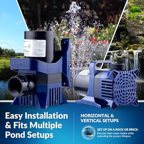 Alpine Corporation 2100 GPH Submersible Water Pump with 33 FT Cord and Adapters for Ponds, Fountains, Waterfalls, and Water Circulation, 192 Watts 20 FT Lift Quiet Operation Vertical/Horizontal