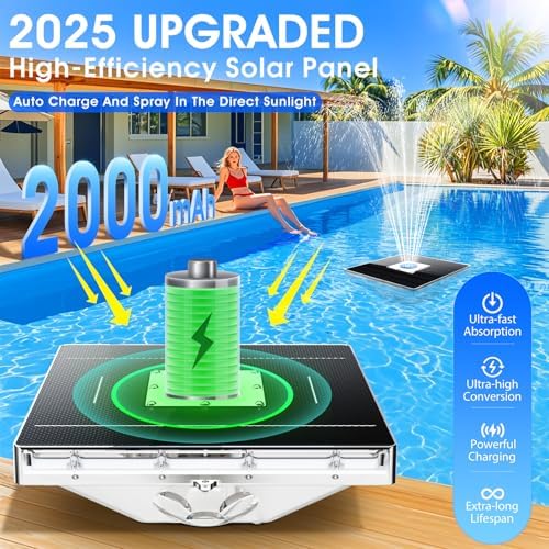 Solar Pool Fountain with Light Show, 2025 Upgraded Large Solar Pool Water Fountains, Floating Fountain for Above Ground Pool,Solar Floating Pool Fountains Pump for Pond-1PK(White)