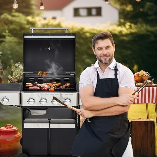 4-Burner outdoor grill with Side Burner, Stainless Steel Spice Rack 542 Sq.In BBQ, 45,000 BTU Portable Propane Grill Output for Outdoor Cooking Kitchen, gas grills Barbecue