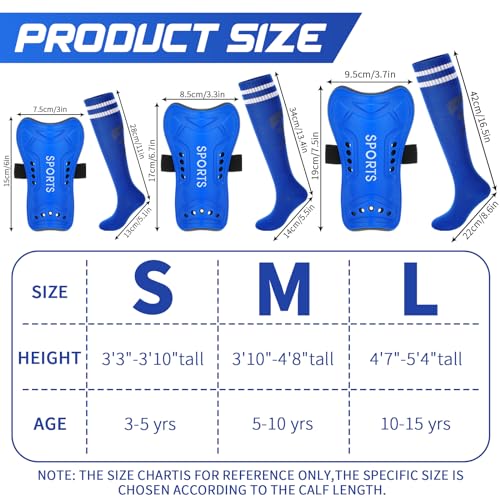 Syhood Soccer Shin Guards and Socks for Toddler Kids Youth, Lightweight Soccer Shin Pads Protective Soccer Gear for 3-5, 5-10, 10-15 Years Old Children Teen Boys Girls Soccer Game (Blue,S Size)
