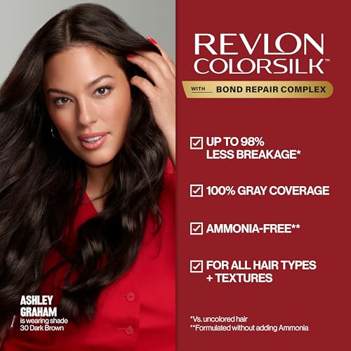 Revlon ColorSilk with Bond Repair Complex, Brown Permanent Hair Color, 100% Gray Coverage, Ammonia Free Hair Dye, Vegan Keratin, 41 Medium Brown (Pack of 3)