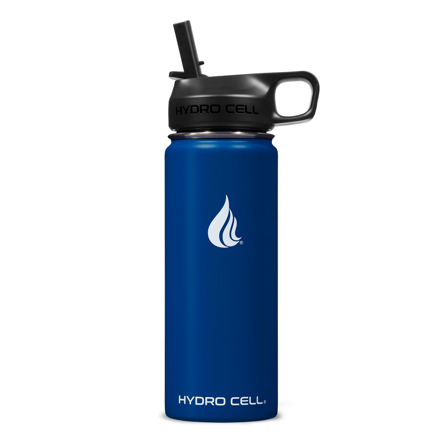 HYDRO CELL Stainless Steel Insulated Water Bottle with Straw - For Cold & Hot Drinks - Metal Vacuum Flask with Screw Cap and Modern Leakproof Sport Thermos for Kids & Adults (Navy 18oz)