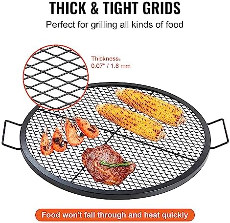VEVOR X-Marks Fire Pit Grill Grate, Round Cooking Grate, Heavy Duty Steel Campfire BBQ Grill Grid with Handle and Support X Wire, Portable Camping Cookware for Outside Party & Gathering, 30 Inch Black