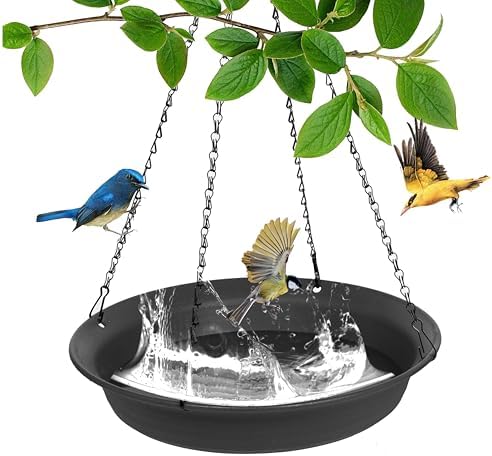 Hanging Bird Bath, Hanging Bird Water Feeder for Outdoors, Feeder Bowl, 1 Pack Birdbath Tray Accessories for Outside, Plastic Birdbaths Tray for Garden Patio Decoration (16", Dark Black)