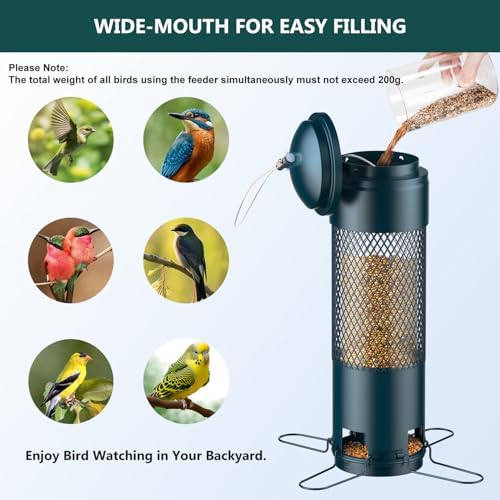 Bird Feeders for Outdoors Squirrel Proof with Weight-Activated Perches, Hanging Bird Feeder for Outside, Metal Feeder for Wild Cardinal, Finch, Blue Jay, Chickadee, 3LB Seed Capacity, Green