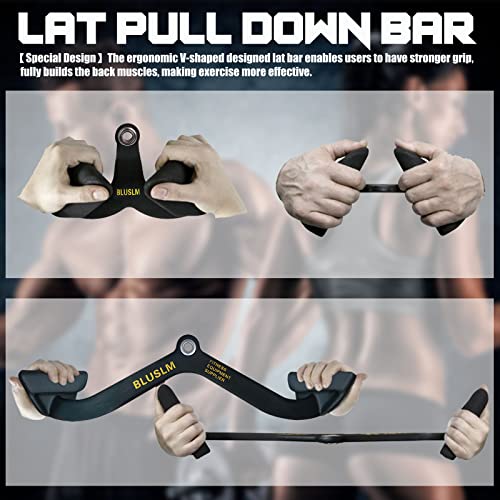 BLUSLM LAT Pull Down Bar for Cable Machine, LAT Pulldown Attachments T Bar V Bar Cable Attachment, Back Tricep Bar Strength Training Handle (BL4PLUS)