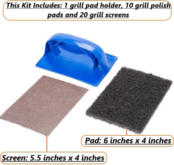 (31 Pieces) Grill & Griddle Cleaning Kit with Screen/Pad Holder, 10 Polish Pads, 20 Cleaning Screens and Heat-Resistant Holder for Safe and Efficient Griddle Cleaning (31 Pads,Screens & PadsHolder)