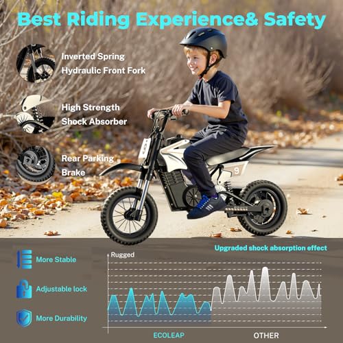 ECOLEAP 36V Kids Electric Dirt Bike 700W Peak Motorcycle,16MPH Fast Speed 10Mile Long-Range,3-Speed Modes Electric Bike for Kids Ages 3-10