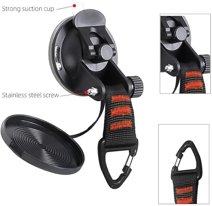 Suction Cup Hooks Heavy Duty 4 Pieces Car Camping Essentials Upgraded Tie Down Suction Cup Camper Accessories with Securing Hook Strong Power for RV Boat Window Glass Camping Trap.(4 pcs)