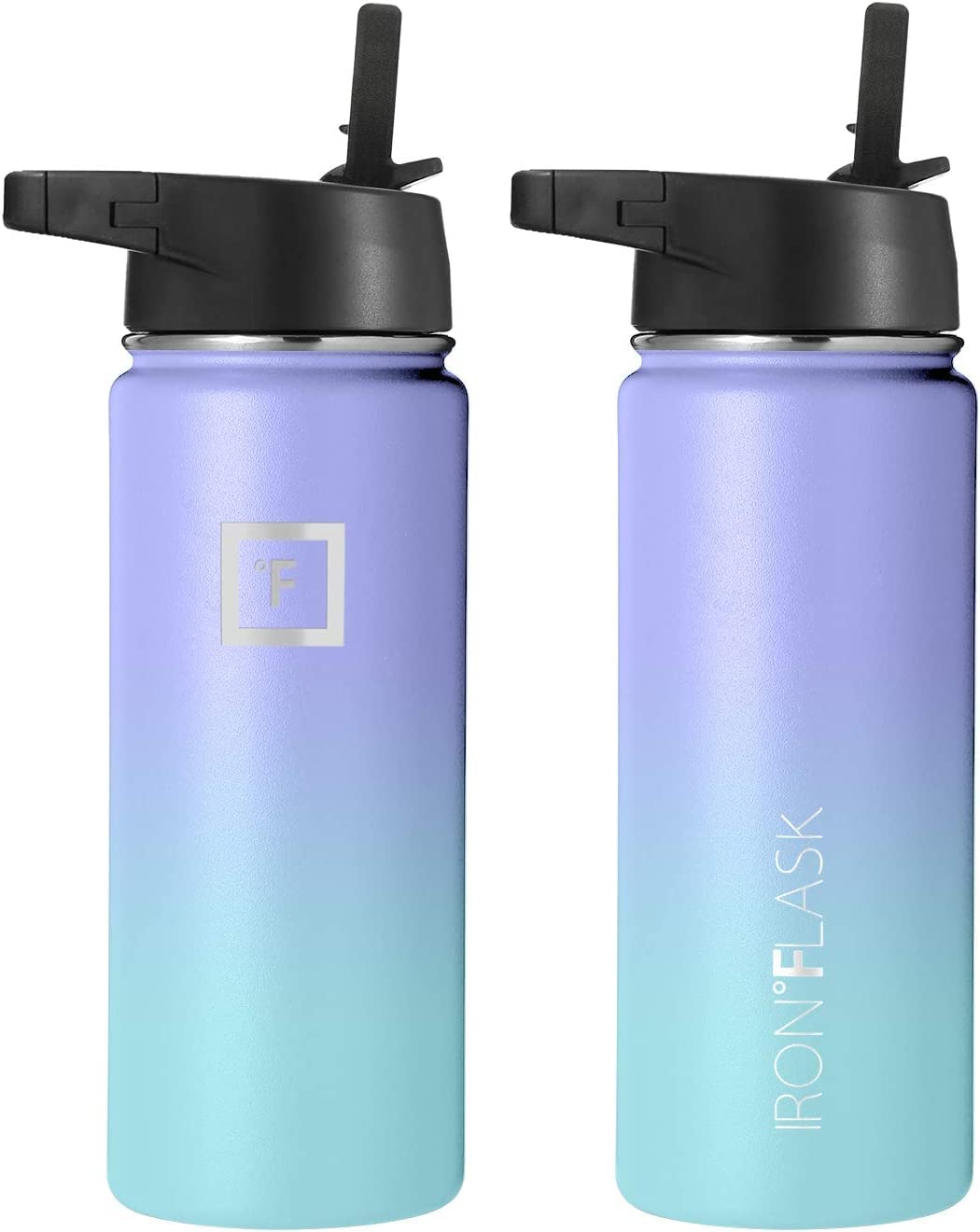 IRON °FLASK Camping & Hiking Hydration Flask, Wide Mouth, 3 Straw Lids, Stainless Steel Outdoor Water Bottle, Double Walled, Insulated Thermos, Metal Canteen - Cotton Candy, 18 Oz