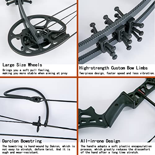 WUXLISTY Youth Compound Bow Set 15-45 Lbs for Teens and Beginner, Package with Archery Hunting Equipment, 5 Pin Sight, Max Speed 320fps, Adjustable, Right Hand, Black