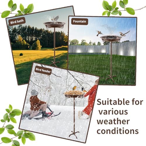 Metal Bird Bath for Outside, 36.2" Height Birdbath Bowl Standing Bird Feeders for Outdoors with 4 Prongs Base Stake, Freestanding Birdfeeders for Garden Yard Lawn Decor (Brown)