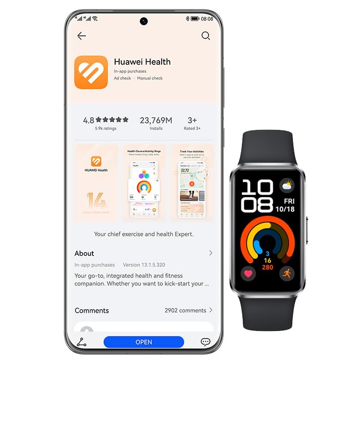 HUAWEI Band 10 Smartwatch Aluminum Alloy Case up to 14 Days Battery Life iOS Android Average Sleep HRV and Sleep Insights with an AI-Powered Fitness Monitoring Tracker Sleep Breathing (Matte Black)