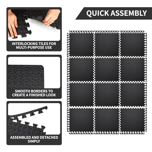Puzzle Exercise Mat 1/2 Inch Thickness, 24'' x 24'' EVA Foam Floor Tiles, 6 Tiles Protective Flooring Mats Floor Interlocking Foam Gym Floor Mats for Home Gym Equipment Covers 24 SQ FT