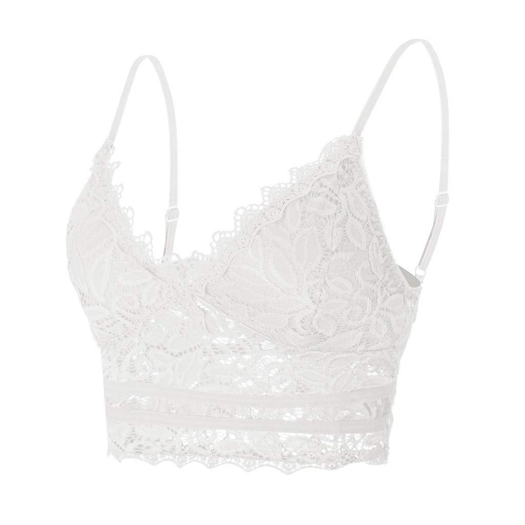 Aniywn Sexy Women Underwear Solid Color Lace Patchwork Vest Crop Wire Free Bra Tank Tops Blouse… Y-White