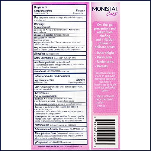 Monistat Chafing Relief Powder Gel, Anti-Chafe Protection, Fragrance Free Chafing Gel, 1.5 Oz, 4 Pack