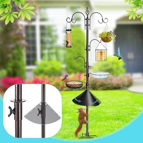 Bird Feeding Station Kit, 87 Inches Bird Feeder Pole, Premium Feeder Hanging Kit with Metal Suet, Water Bowl, Mesh Tray and Squirrel Baffle