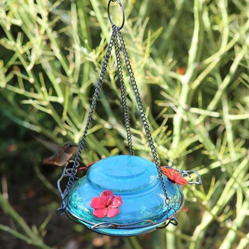 Nature's Way Bird Products GHF9 Hand Blown Garden Top Fill Hummingbird Feeder, 16 oz Capacity, Blue (066580)
