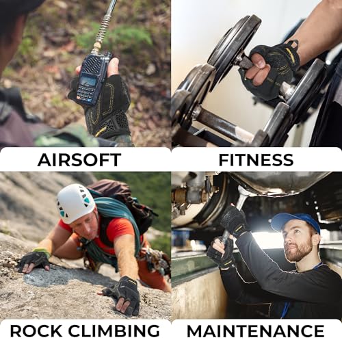 HANDLANDY Fingerless Framer Work Gloves for Men, Utility Grip Paded Gloves for Tactical Shooting Airsoft Hunting Driving (Black- 3 Fingerless, Large (Pack of 1))