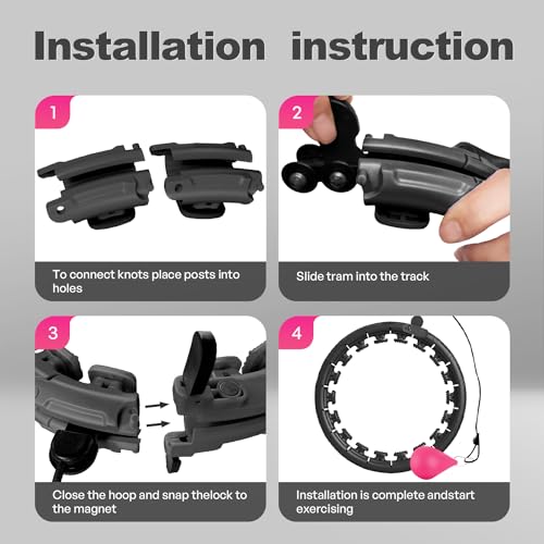 Leann L!fe U1-32 Knots 18”- 65”, Magnetic Lock Smart Weighted Hula Hoop for Kids & Adults Weight Loss, Infinity Hoop Plus Size, Fitness Exercise, Abdominal Toner, Black-Black Ball