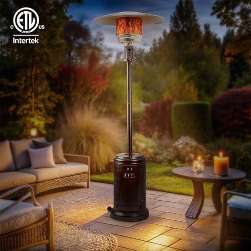 Amazon Basics 46,000 BTU Outdoor Propane Patio Heater with Wheels, Commercial & Residential, Havana Bronze, with Water Tank, 32.1 x 32.1 x 91.3 inches (LxWxH)