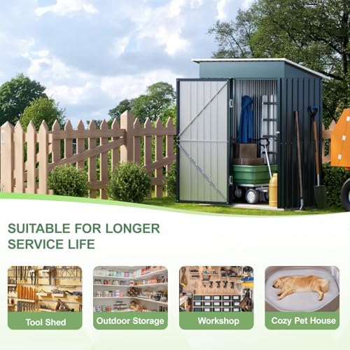 5x3FT Vertical Outdoor Steel Storage Shed, Lockable Doors, Compact Metal Tool Shed for Garden, Backyard, Patio, Utility, and Bike Storage